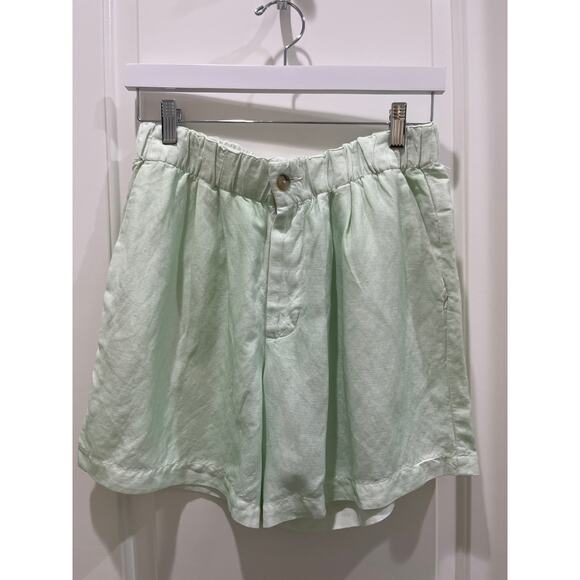 NWT Madewell Women's Green Linen-Blend Pull-On Pleated Short Sz S - Picture 2 of 7